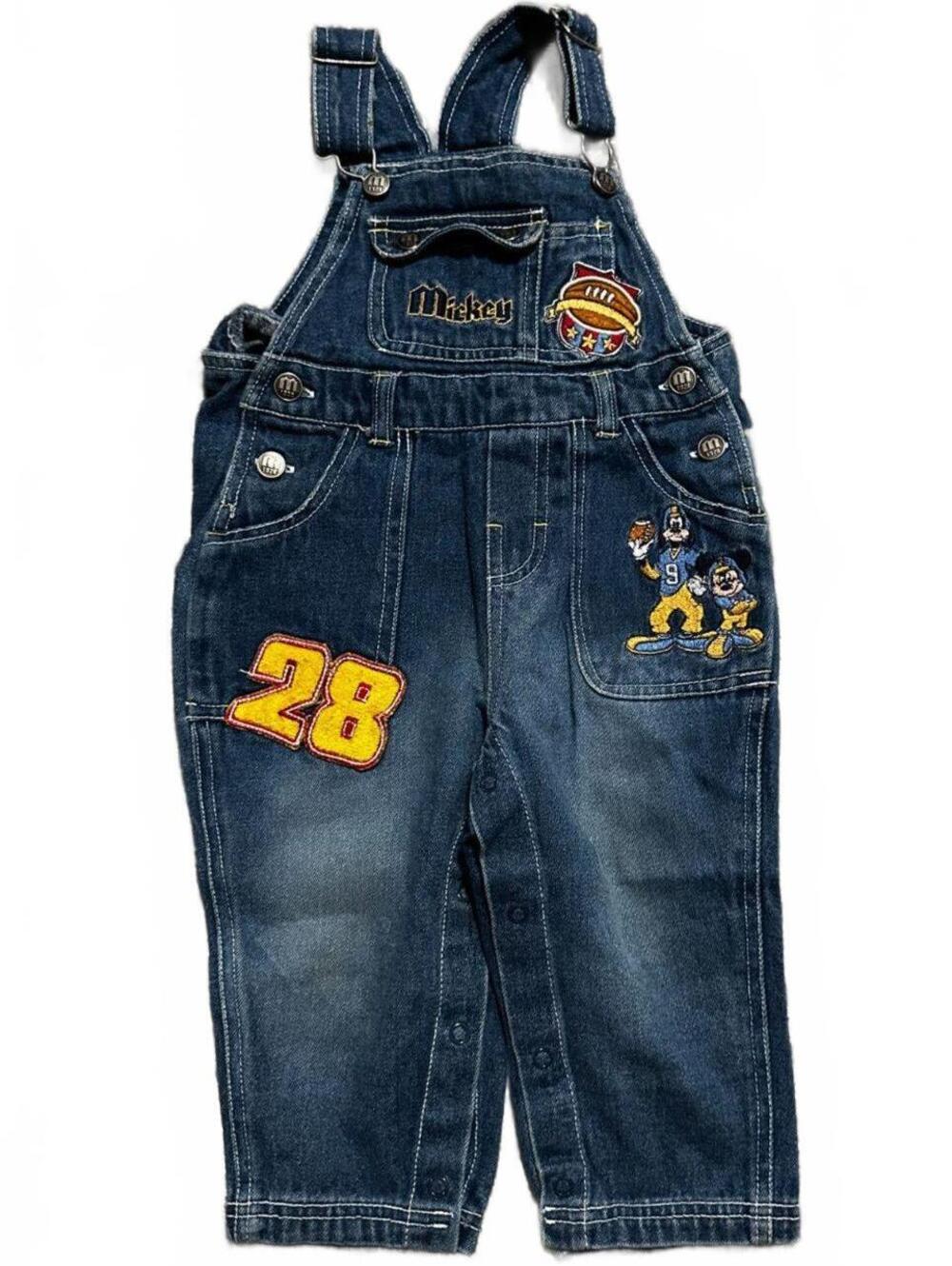 Vintage Disney Denim Emboridered Overalls Mickey and Goofy Football 24M